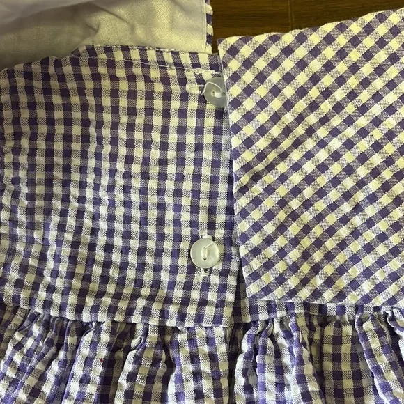 Vintage Cotton Toddler Dress Yellow Purple Floral Gingham Peter Pan Collar NEW - Picture 5 of 6
